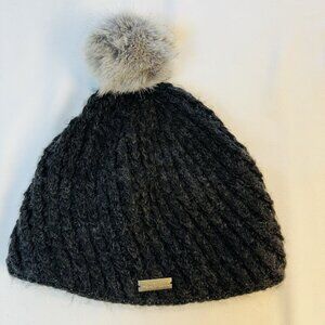 Pleau Women’s Beanie Dark Gray With Fur Pompom Fleece Lined Medium